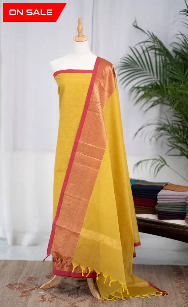 Swara Salwar - Yellow and Pink Chettinad Cotton Unstitched Salwar salwar